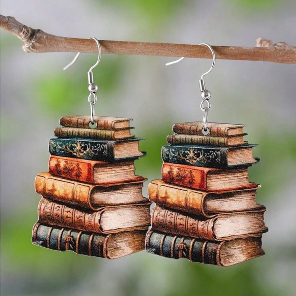 Vintage inspired Books Earrings, lightweight, detailed, Book Lover